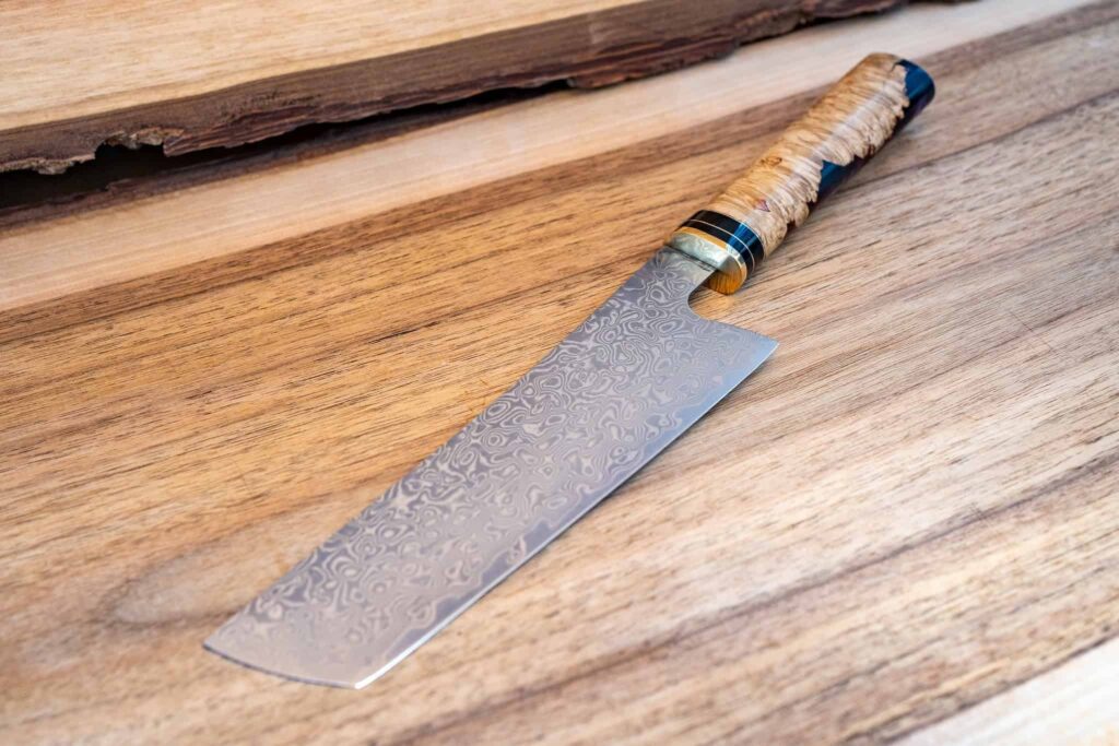 Harvest Nakiri — Damasc Stabilized wood & buffalo horn